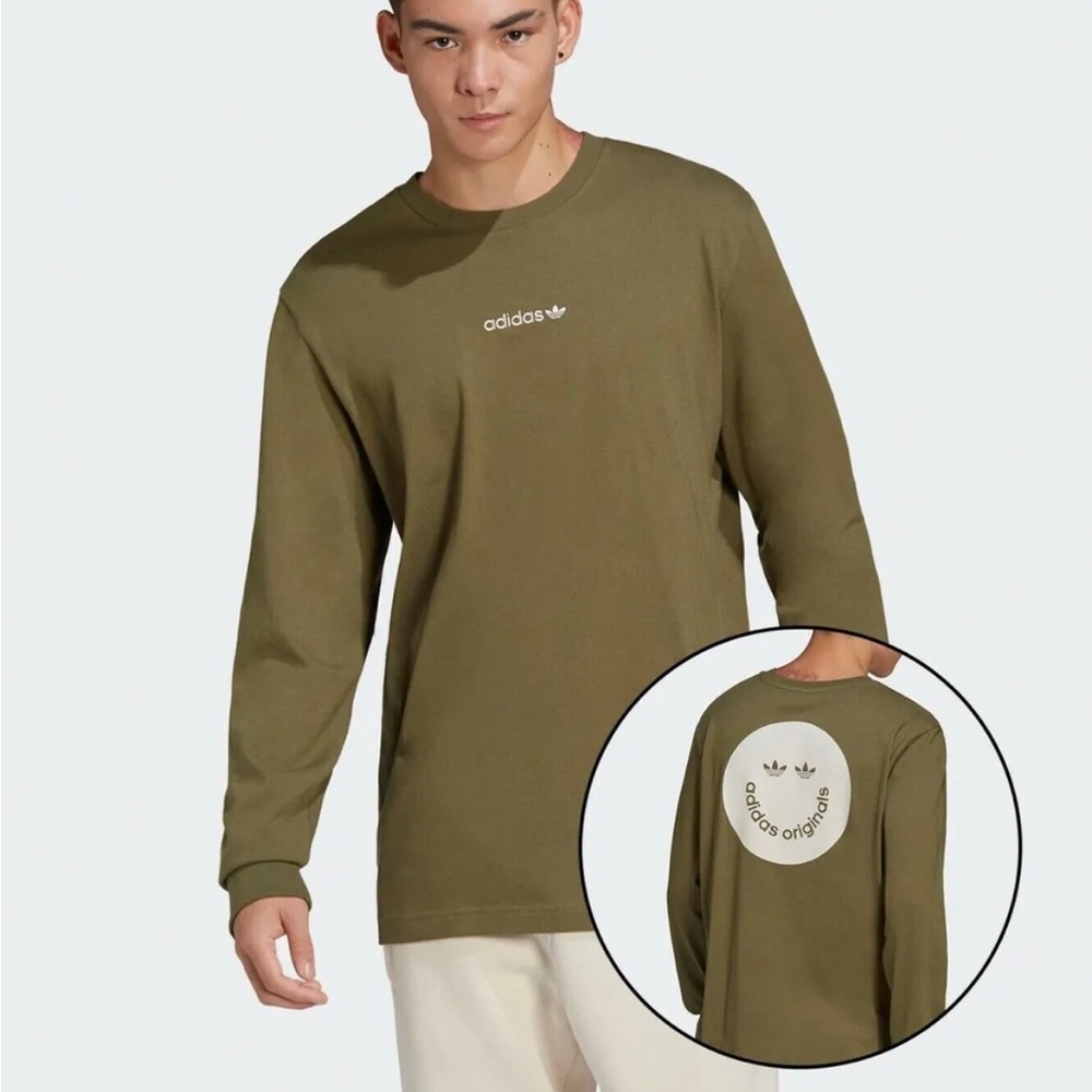 adidas Originals Men’s long sleeve casual Green T-shirt with back logo Sz S/ 2XL